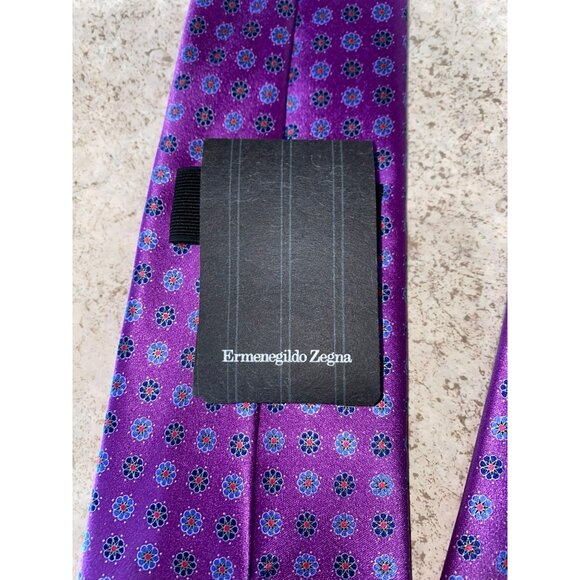 Ermenegildo Zegna Purple Patterned Silk Mens Tie 60" Made In Italy - Picture 12 of 13